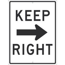 National Marker Company TM530J NMC TM530J Traffic Sign, Keep Right Arrow (Graphic), 24" x 18", White image.