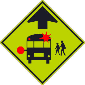 National Marker Company TM603DG NMC TM603DG Traffic Sign, School Bus Stop Ahead Sign, 30" X 30", Yellow image.