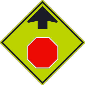 National Marker Company TM609DG NMC TM609DG Traffic Sign, Stop Ahead With Arrow (Graphic), 30" X 30", Yellow image.
