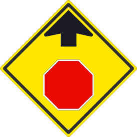 National Marker Company TM609K NMC TM609K Traffic Sign, Stop Ahead With Arrow (Graphic), 24" x 24", Yellow image.