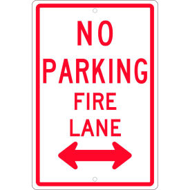 National Marker Company TM620H NMC TM620H Traffic Sign, No Parking Fire Lane Double Arrow, 18" X 12", White image.