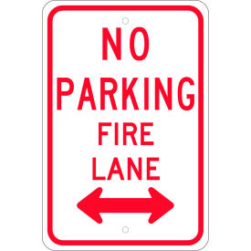 National Marker Company TM620J NMC TM620J Traffic Sign, No Parking Fire Lane Double Arrow, 18" X 12", White image.