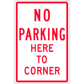 National Marker Company TM99H NMC TM99H Traffic Sign, No Parking Here To Corner, 18" X 12", White image.