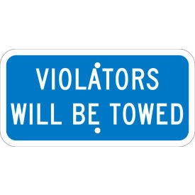 National Marker Company TMAS10J NMC TMAS10J Traffic Sign, Violators Will Be Towed, 6" X 12", Blue image.