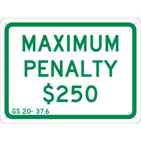 National Marker Company TMAS15G NMC TMAS15G Traffic Sign, Maximum Penalty 250, 9" X 12", White image.