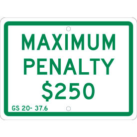 National Marker Company TMAS15H NMC TMAS15H Traffic Sign, Maximum Penalty 250, 9" X 12", White image.