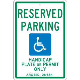 National Marker Company TMS305H NMC TMS305H Traffic Sign, Reserved Parking Arizona, 18" X 12", White image.