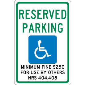 National Marker Company TMS323G NMC TMS323G Traffic Sign, Reserved Parking Nevada, 18" X 12", White image.