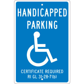 National Marker Company TMS334H NMC TMS334H Traffic Sign, Reserved Parking Rhode Island, 18" X 12", Blue image.