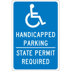 National Marker Company TMS337G NMC TMS337G Traffic Sign, Handicapped Parking Permit Required, 18" X 12", Blue image.