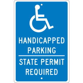 National Marker Company TMS337H NMC TMS337H Traffic Sign, Handicapped Parking Permit Required, 18" X 12", Blue image.