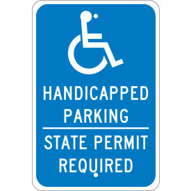National Marker Company TMS337J NMC TMS337J Traffic Sign, Handicapped Parking Permit Required, 18" X 12", Blue image.