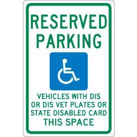 National Marker Company TMS343G NMC TMS343G Traffic Sign, Reserved Parking Wisconsin, 18" X 12", White image.