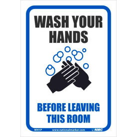 National Marker Company WH1P Wash Your Hands Before Leaving This Room Sticker, 7" X 10", Vinyl Adhesive image.