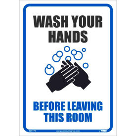 National Marker Company WH1PB Wash Your Hands Before Leaving This Room Sticker, 10 X 14, Vinyl Adhesive image.