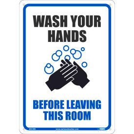 National Marker Company WH1RB Wash Your Hands Before Leaving This Room Sign, 10" X 14", Plastic image.
