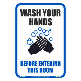 National Marker Company WH2P Wash your Hands Before Entering this Room Sticker, 7" X 10", Vinyl Adhesive image.