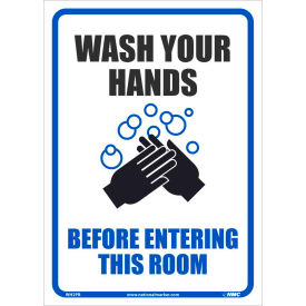 National Marker Company WH2PB Wash your Hands Before Entering this Room Sticker, 10" X 14", Vinyl Adhesive image.