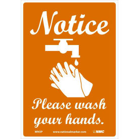 National Marker Company WH3P Notice Please Wash Your Hands Sticker, 7" X 10", Vinyl Adhesive image.