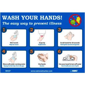 National Marker Company WH5P Wash Your Hands Sticker, 7" X 14", Vinyl Adhesive image.