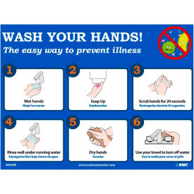 National Marker Company WH5PB Wash Your Hands Sticker, 10X14, Vinyl Adhesive image.