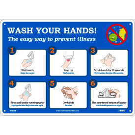 National Marker Company WH5RB Wash Your Hands Sign, 10" X 14", Plastic image.