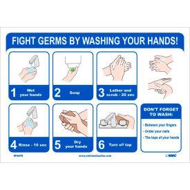 National Marker Company WH6PB Fight Germs By Washing Your Hands Sticker, 10" X 14", Vinyl Adhesive image.