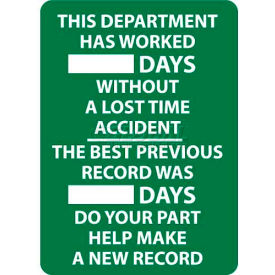 Write-On Scoreboard This Department Has Worked Days Without A Lost Time Accident 28 X 20 Wht/Grn