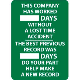 Write-On Scoreboard This Company Has Worked Days Without A Lost Time Accident 28 X 20 Wht/Grn