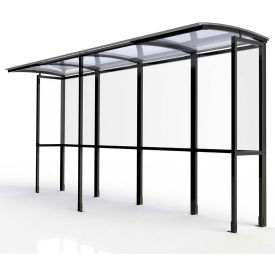 No Butts Bin Co. Inc. SR1603-BLK No Butts Open Front Smoking Shelter SR1603-BLK - Half Side Panels 139"W x 36"D x 711"H Clear Roof image.