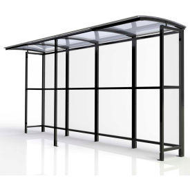 No Butts Bin Co. Inc. SR1603-F-BLK No Butts Open Front Smoking Shelter SR1603-F-BLK - Freestanding - 139"W x 36"D x 711"H Clear Roof image.