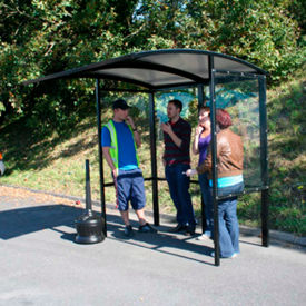 No Butts Bin Co. Inc. SR1604-BLK No Butts Open Front Smoking Shelter SR1604-BLK - Half Side Panels - 7W x 7D x 711"H Clear Roof image.