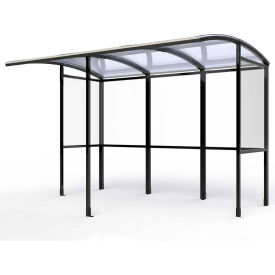 No Butts Bin Co. Inc. SR1605-BLK No Butts Open Front Smoking Shelter SR1605-BLK - Half Side Panels - 104"W x 7D x 711"H Clear Roof image.