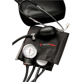 Dukal 2041 Tech-Med Blood Pressure Kit w/ Attached Stethoscope, and Case, Black image.