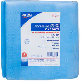 Dukal 7103 Dukal Flat Sheet, 84" x 60", Heavy Duty Fluid Resistant, Lt. Blue, 5/Bag, 10 Bag/Case image.