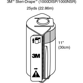 3M 1000NSR 3M™ Steri-Drape Roll Prep Drape 1000NSR, 11" x 25yd, With 1 dispenser, 8 Roll/Case image.