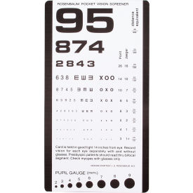 Dukal 3053 Tech-Med Pocket Eye Chart, Use at 14", 20/800 Distance, Laminated Plastic, 6-1/2" x 3-1/2" image.
