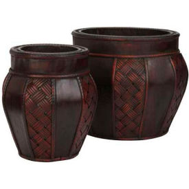 Nearly Natural Wood and Weave Panel Decorative Planters (Set of 2)
