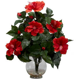 Nearly Natural 1279 Nearly Natural Hibiscus with Fluted Vase Silk Flower Arrangement image.