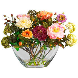 Nearly Natural 4668 Nearly Natural Peony with Glass Vase Silk Flower Arrangement image.
