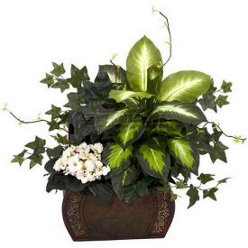 Nearly Natural African Violet Dieffenbachia & Ivy with Chest Silk Plant