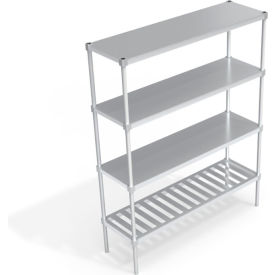 Industrial Shelving Unit, (1) Slatted T-Bar & (3) Solid Brute Shelves, 60"W x 18"D x 76-1/4"H view 2