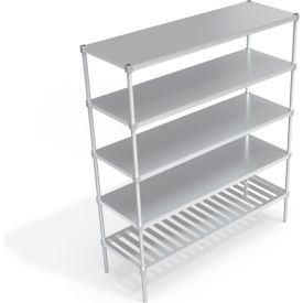 Industrial Shelving Unit, (1) Slatted T-Bar & (4) Solid Brute Shelves, 72"W x 24"D x 84-1/4"H view 2