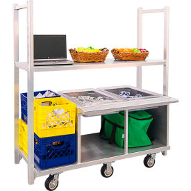 Heavy Duty Mobile Meal Cart with 2 Fold-Up Tray Slides, Silvery White/Dull Gray view 2