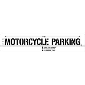Newstripe, Inc. 10004940 Newstripe 4" Mortorcycle Parking, on one line w/overspray panel, PolyTough, Plastic, White image.