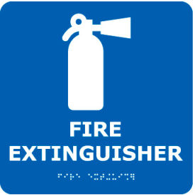 National Marker Company ADA14WBL Graphic Braille Sign - Fire Extinguisher - Blue image.
