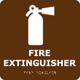 National Marker Company ADA14WBR Graphic Braille Sign - Fire Extinguisher - Brown image.