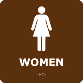National Marker Company ADA2WBR NMC™ Graphic Braille Plastic Sign, Women w/ Symbol, 8"W x 8"H, Brown image.