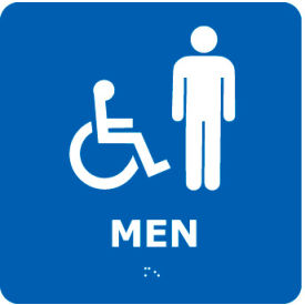 National Marker Company ADA4WBL NMC™ Graphic Braille Plastic Sign, Men w/ Symbol, 8"W x 8"H, Blue image.