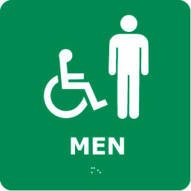 National Marker Company ADA4WGR NMC™ Graphic Braille Plastic Sign, Men w/ Symbol, 8"W x 8"H, Gray image.